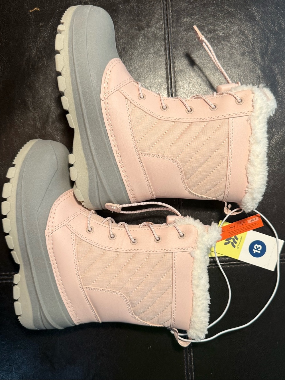 NWT all in motion Pink Faux-Fur Lace-Up Winter Boots